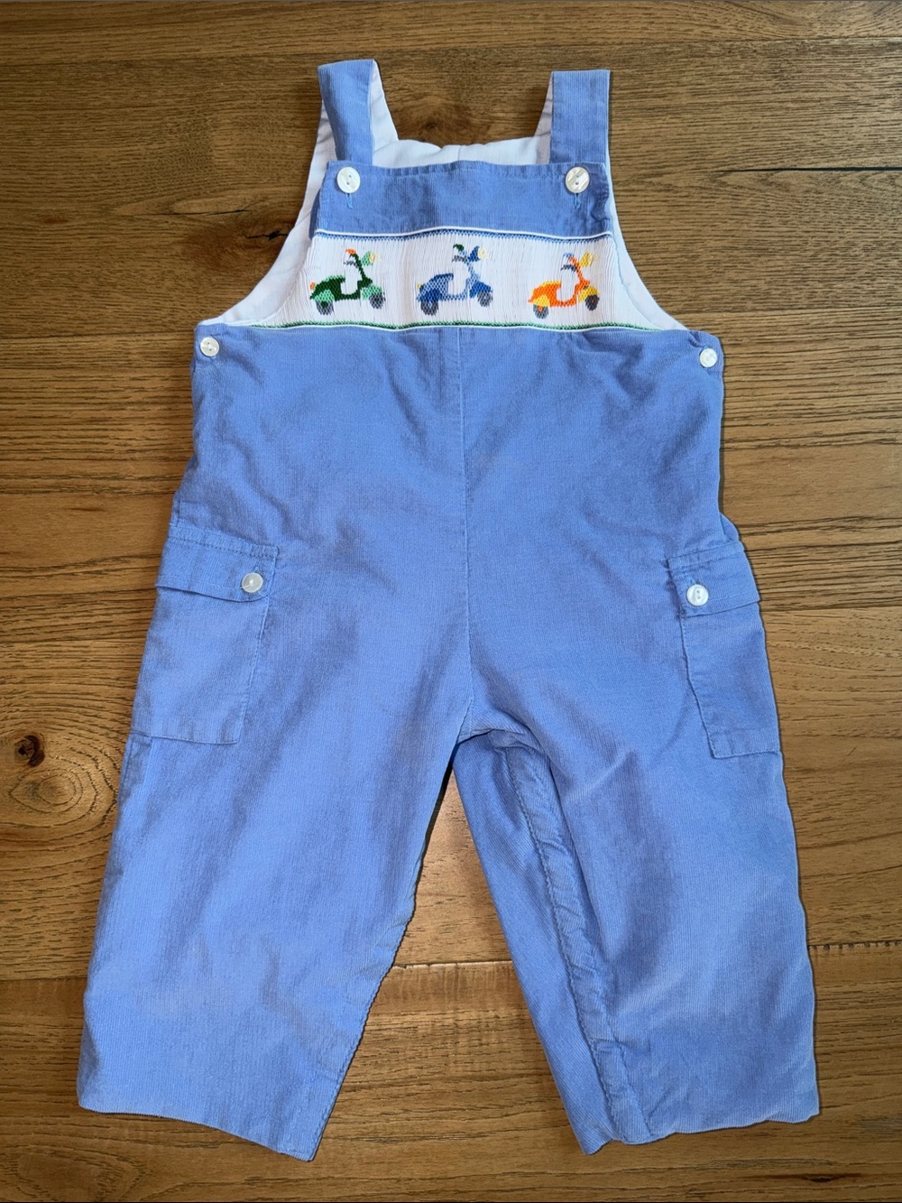 Anavini Blue Smocked Scooter Kids Overalls